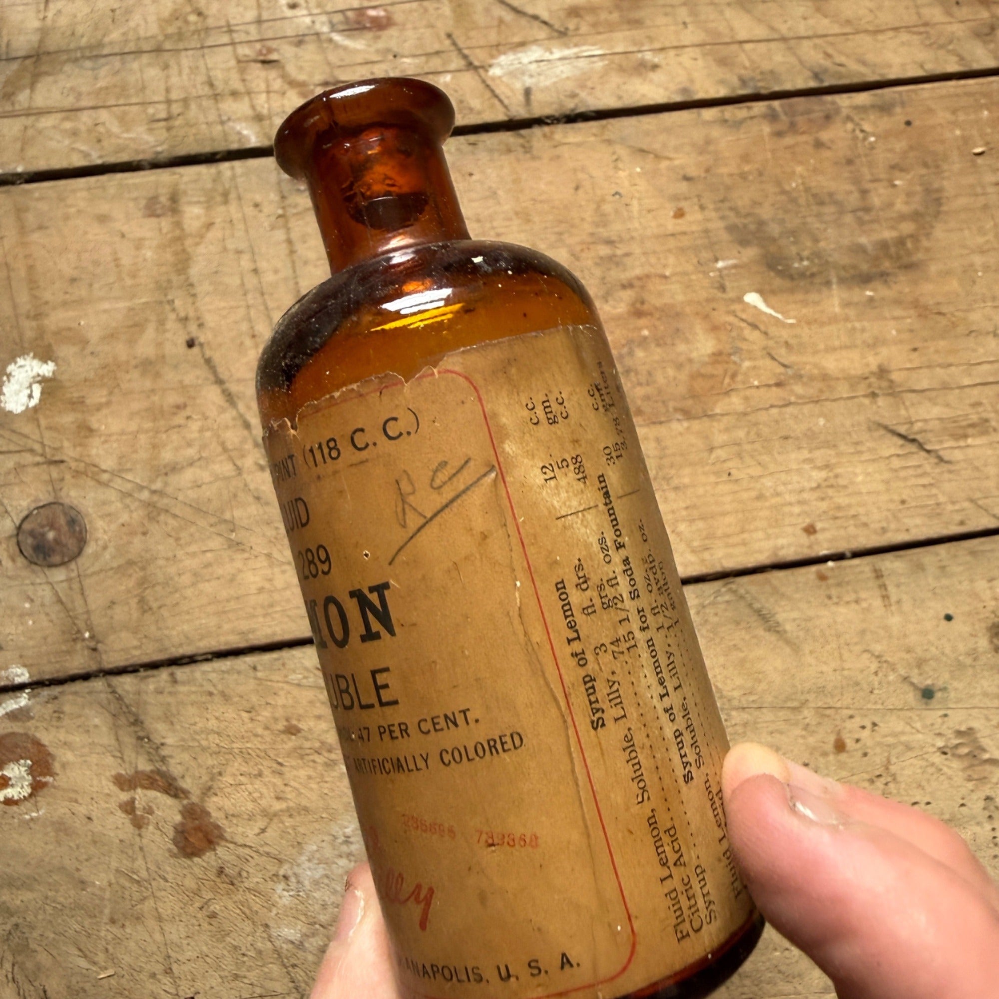 Vintage Eli Lilly Lemon Soluble Fluid No 289 Pharmacy Drug Store Compound Bottle