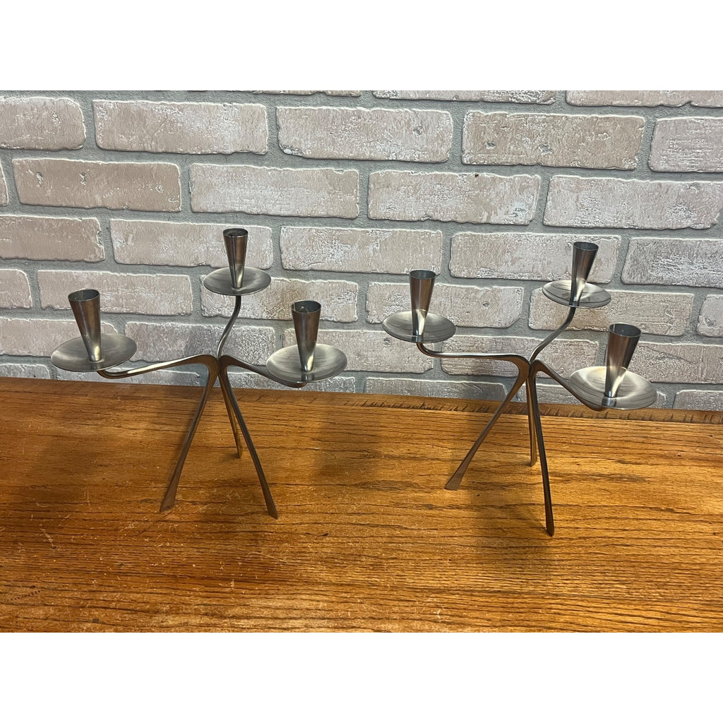 Vintage 1960's Swedish GABIS Stainless Steel Metal Candelabra Candlesticks Pair MCM Tablescaping