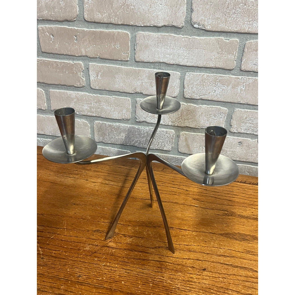 Vintage 1960's Swedish GABIS Stainless Steel Metal Candelabra Candlesticks Pair MCM Tablescaping