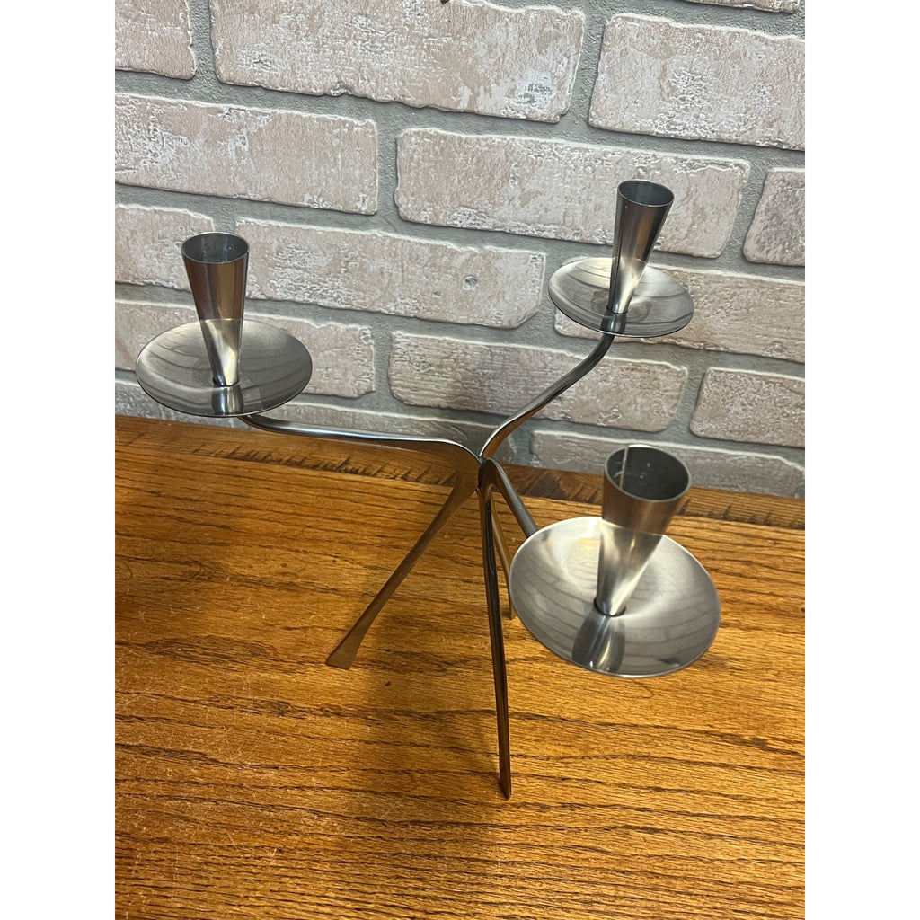 Vintage 1960's Swedish GABIS Stainless Steel Metal Candelabra Candlesticks Pair MCM Tablescaping