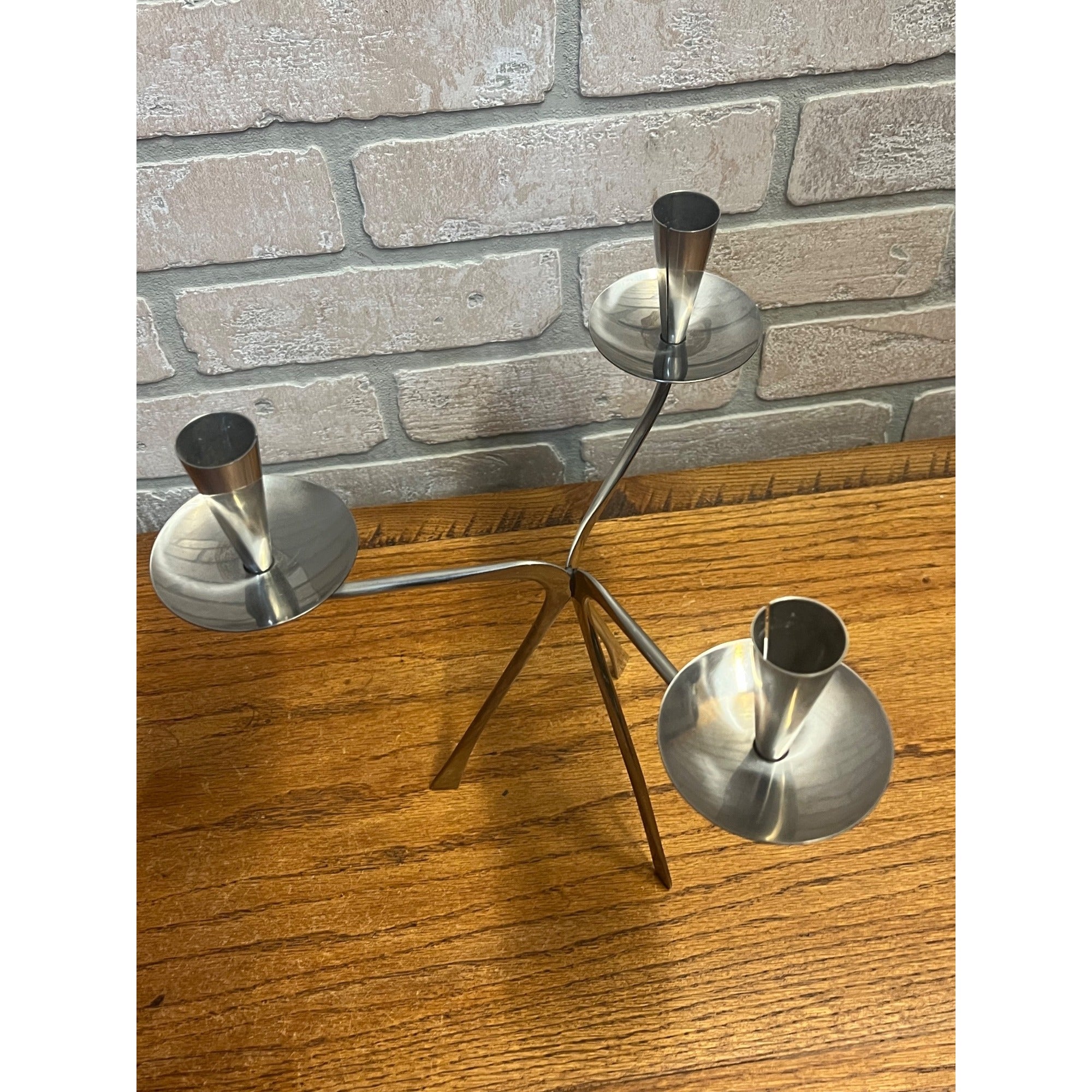 Vintage 1960's Swedish GABIS Stainless Steel Metal Candelabra Candlesticks Pair MCM Tablescaping