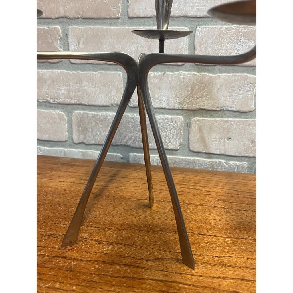 Vintage 1960's Swedish GABIS Stainless Steel Metal Candelabra Candlesticks Pair MCM Tablescaping