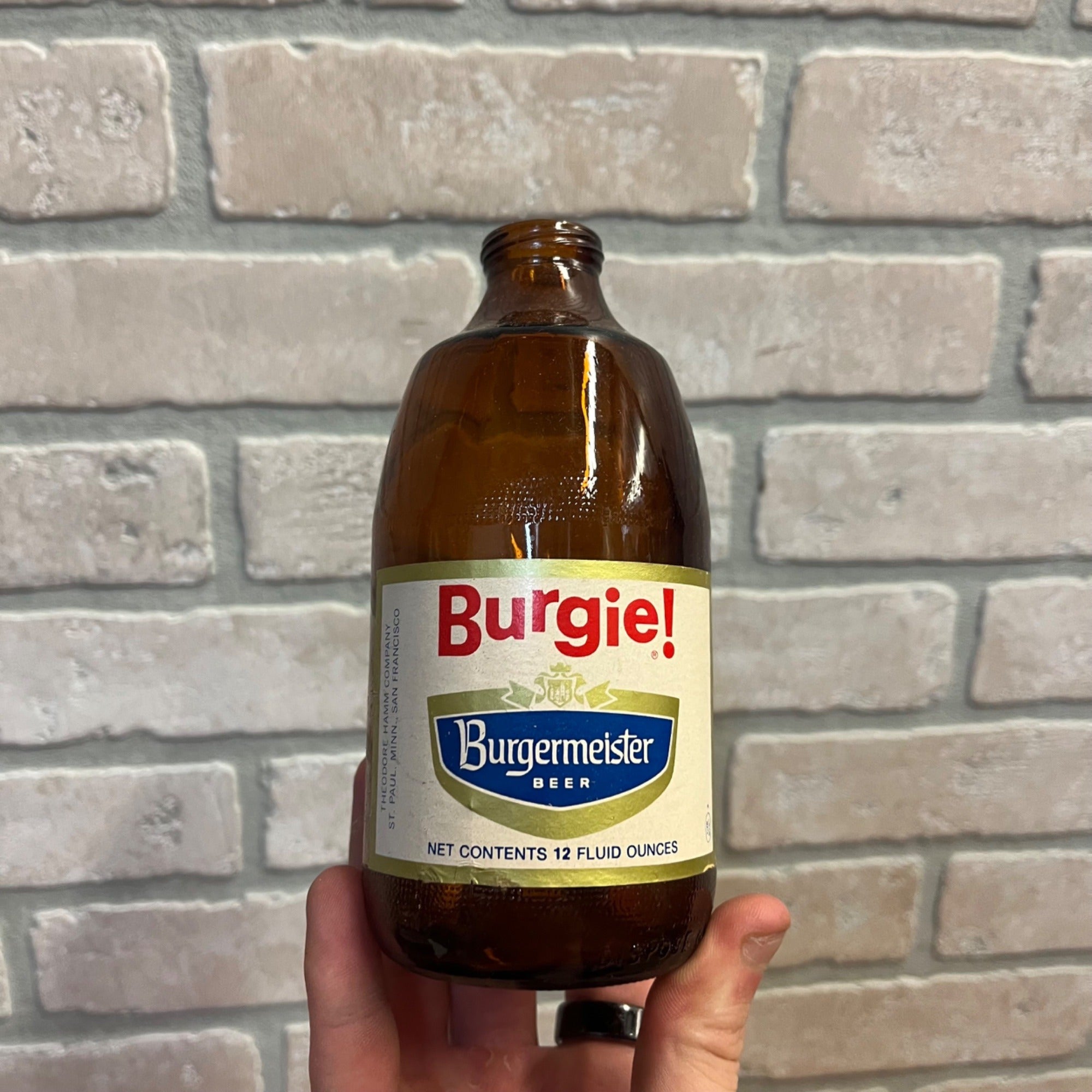 Vintage Burgie Burgermeister Shorty 12oz Glass Beer Bottle Hamms
