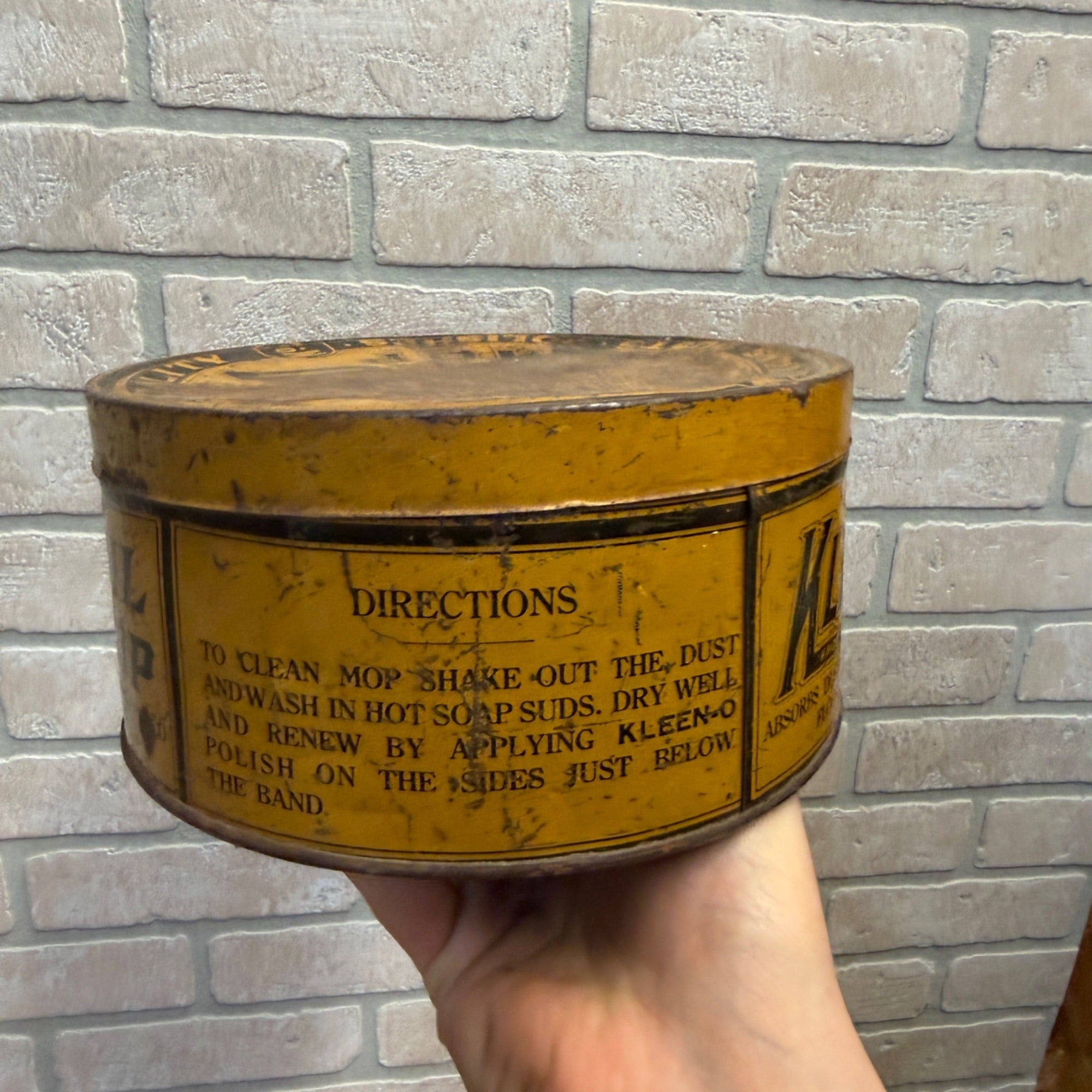 Old Advertising Tin Kleen-O Floor Mops 1900s Kitchen Laundry Room Decor