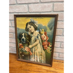 Antique Advertising Litho Breeders of Canaries Milwaukee Wis Victorian Girl & Dog