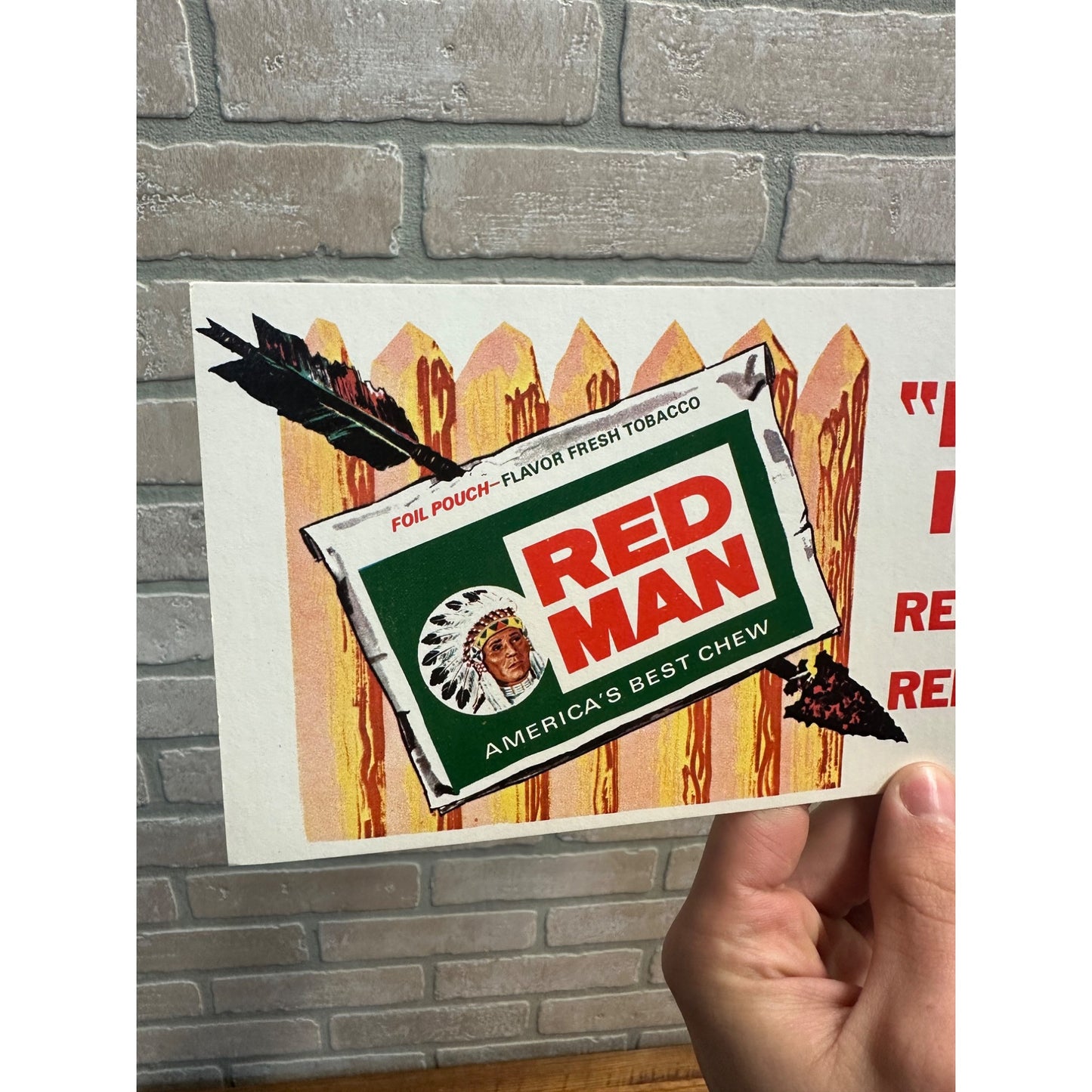 Man it's Red Man Chewing Tobacco cardboard store sign - 4 3/4" x 14"