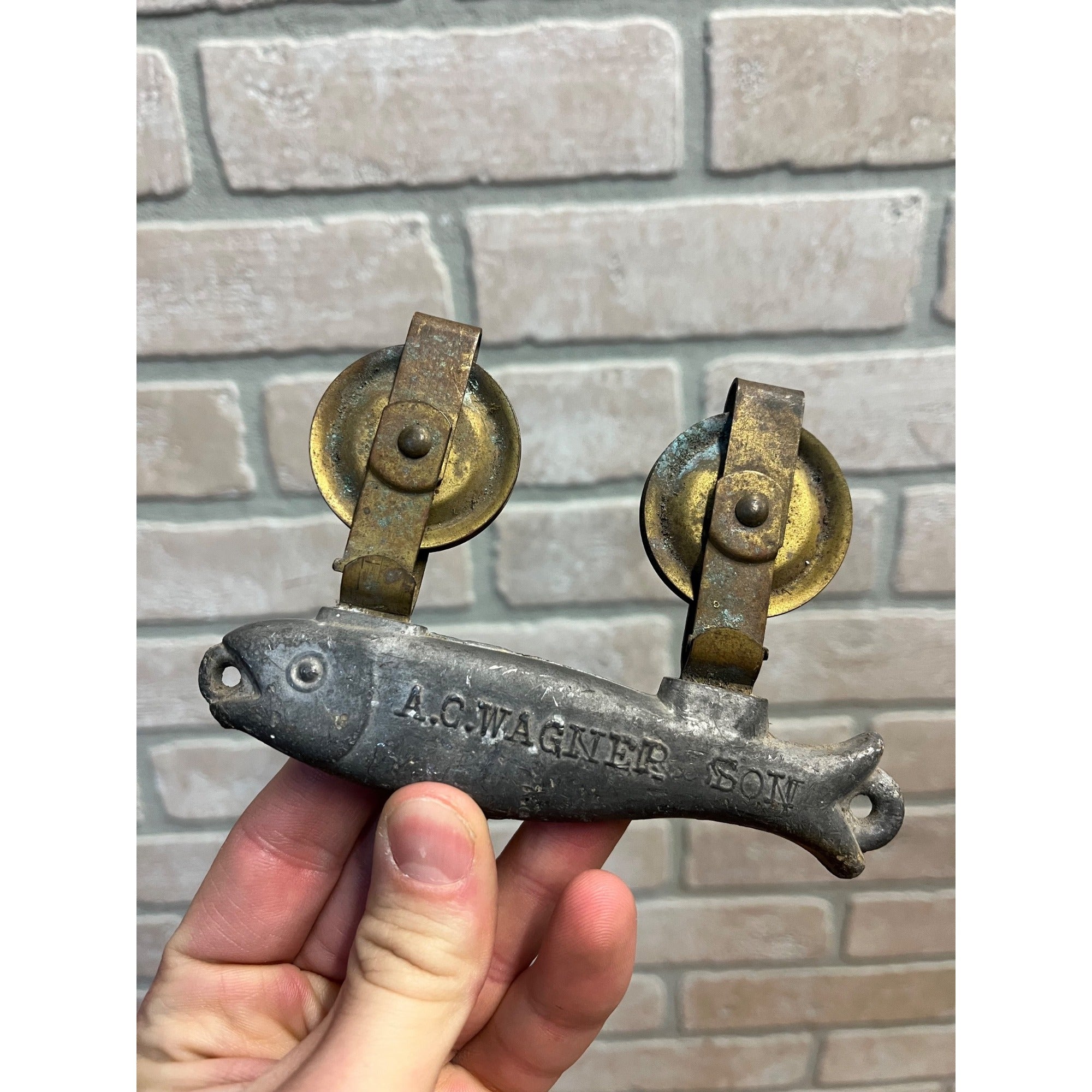 Antique A.G. Wagner & Son Lead and Brass Pulley Fish Figural Downrigger Nets