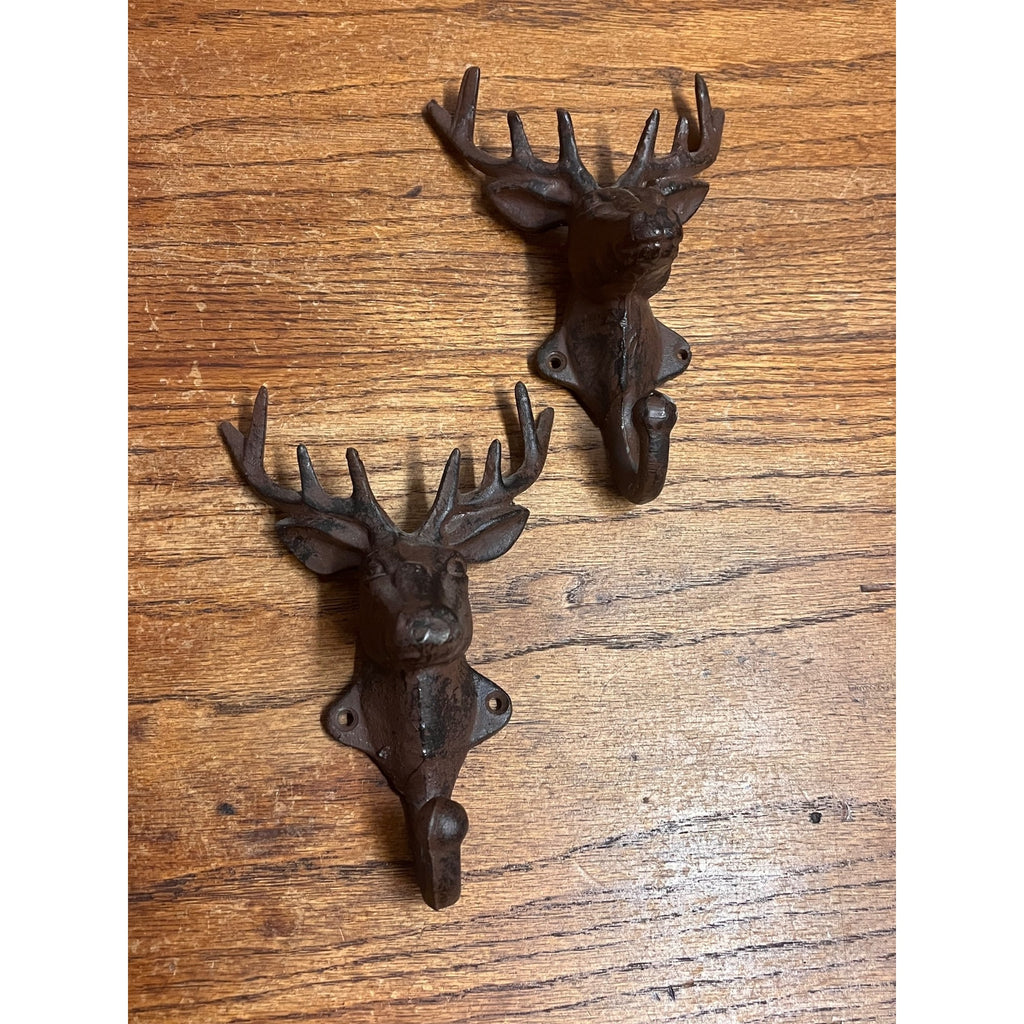 Cast Iron Rustic Elk / Deer Antlers Wall Coat Hangar Hook - Pair