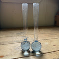 Vintage MCM Controlled Bubble Glass Blue Bud Vase Pair Black Holmegaard Danish