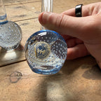 Vintage MCM Controlled Bubble Glass Blue Bud Vase Pair Black Holmegaard Danish