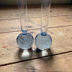 Vintage MCM Controlled Bubble Glass Blue Bud Vase Pair Black Holmegaard Danish