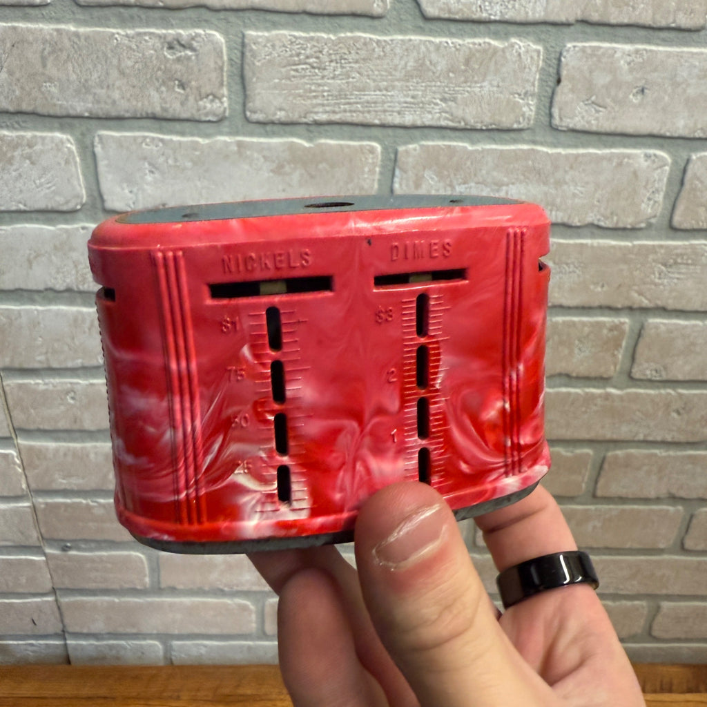 Vintage First National Bank West Bend Wisconsin Red Bakelite? Coin Bank - No Key