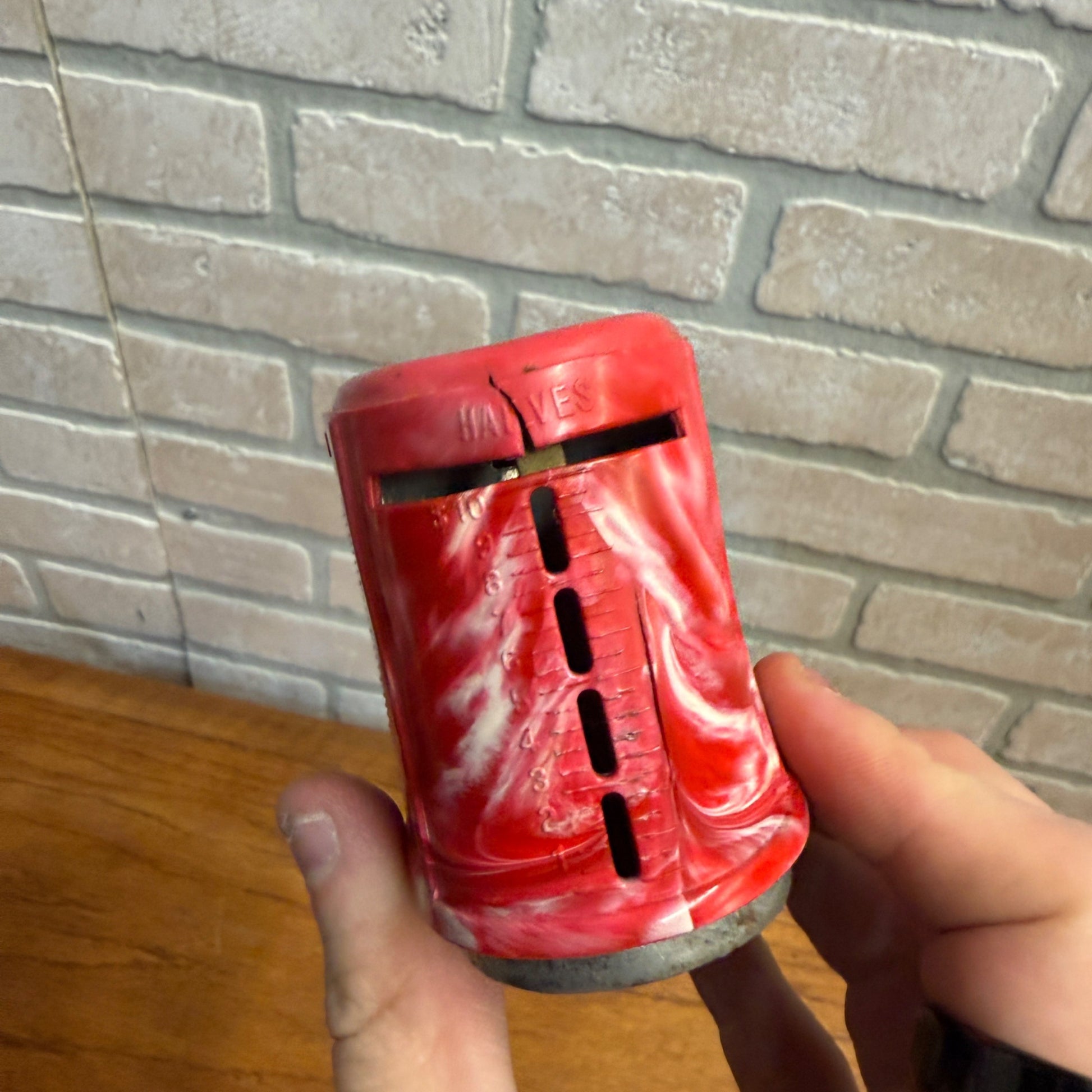 Vintage First National Bank West Bend Wisconsin Red Bakelite? Coin Bank - No Key