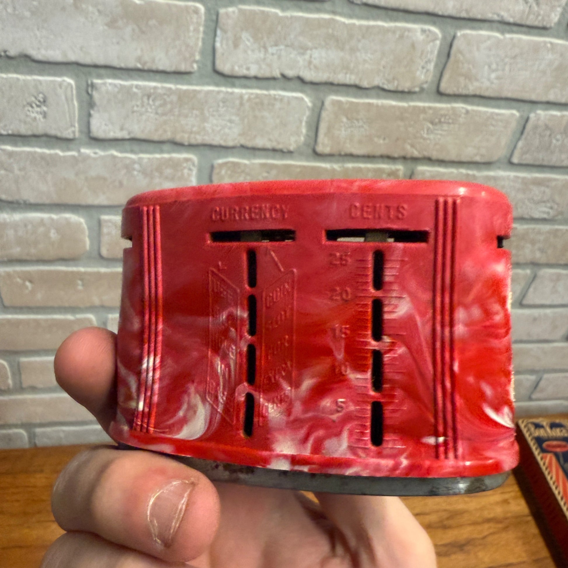 Vintage First National Bank West Bend Wisconsin Red Bakelite? Coin Bank - No Key