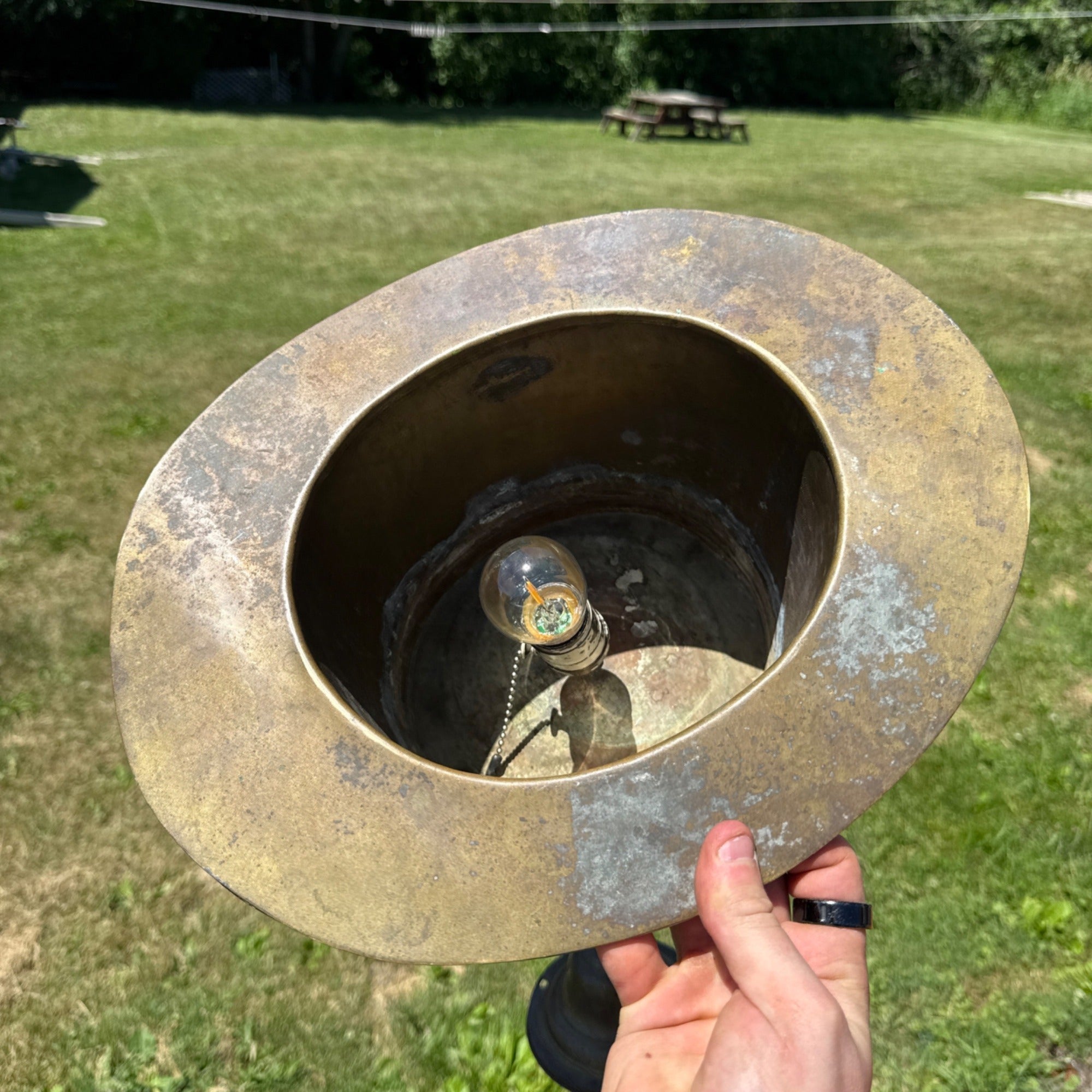 Vintage Top Hat Figural Brass Hanging Light Fixture Lamp Trade Sign Primitive