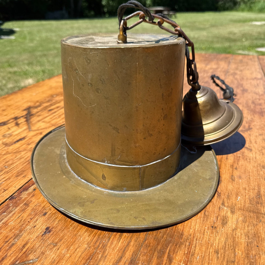 Vintage Top Hat Figural Brass Hanging Light Fixture Lamp Trade Sign Primitive