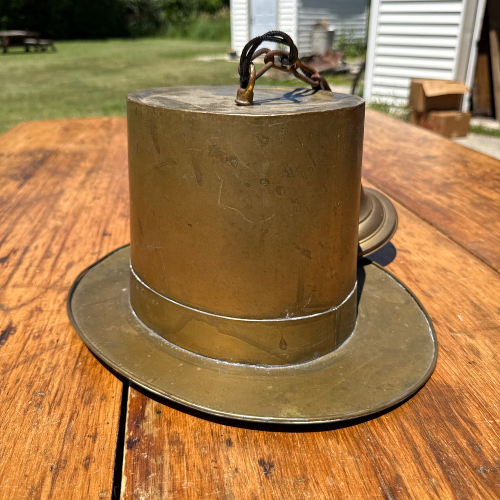 Vintage Top Hat Figural Brass Hanging Light Fixture Lamp Trade Sign Primitive