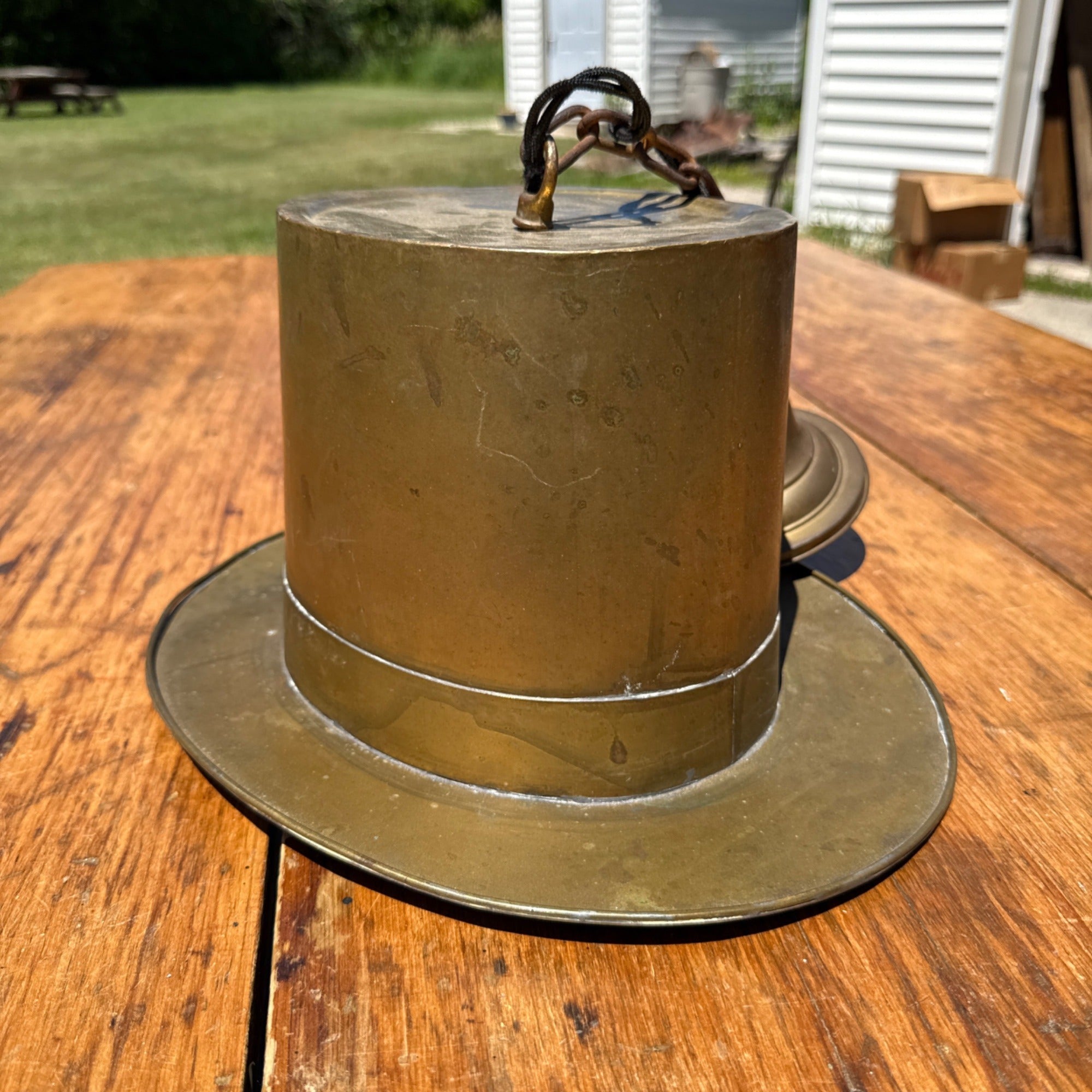 Vintage Top Hat Figural Brass Hanging Light Fixture Lamp Trade Sign Primitive