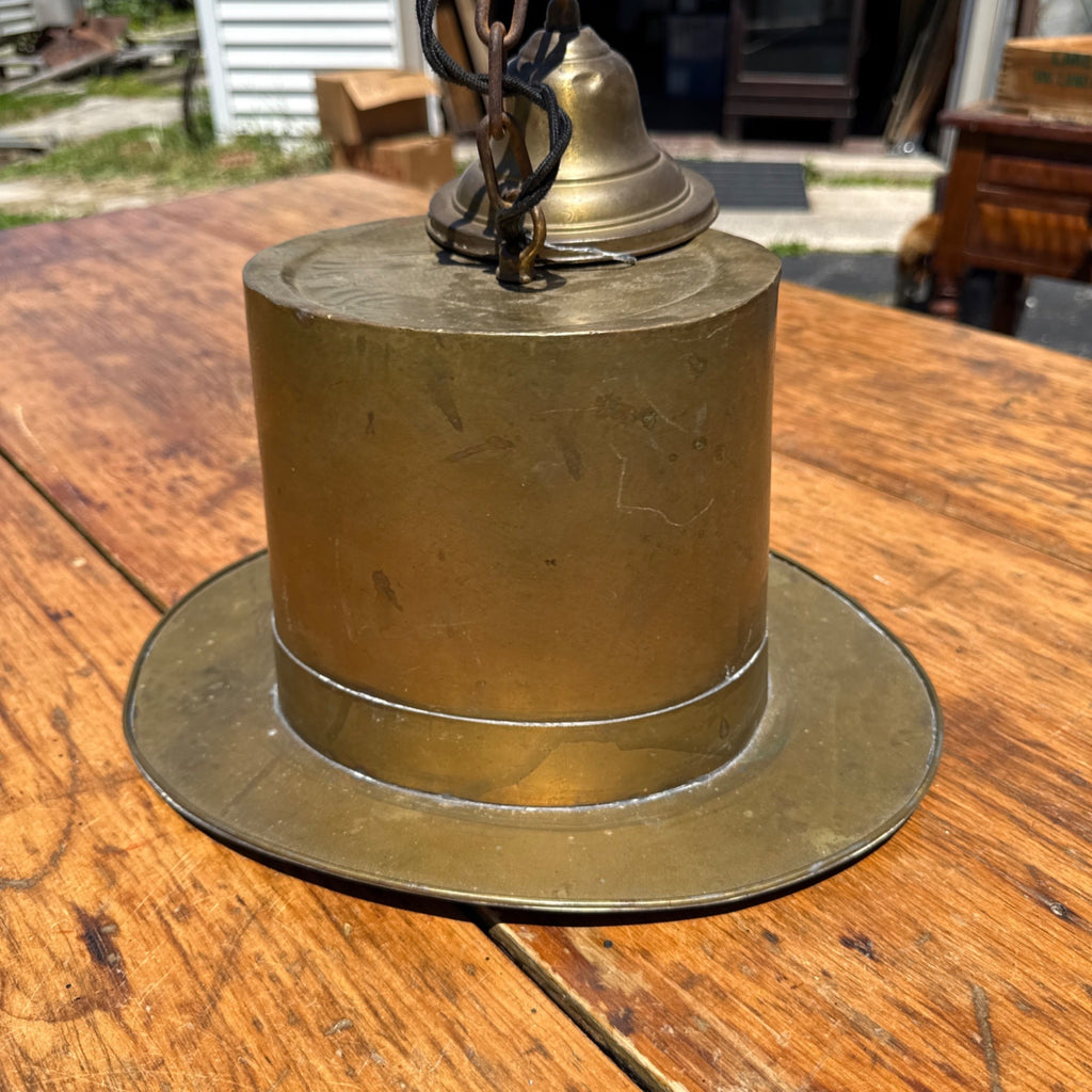 Vintage Top Hat Figural Brass Hanging Light Fixture Lamp Trade Sign Primitive