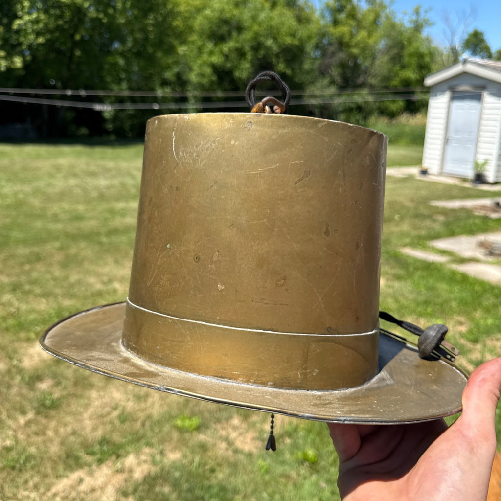 Vintage Top Hat Figural Brass Hanging Light Fixture Lamp Trade Sign Primitive