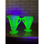 Vintage 1930s Ring Band Creamer Sugar Uranium Glass Set