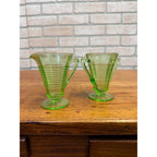 Vintage 1930s Ring Band Creamer Sugar Uranium Glass Set