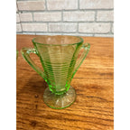 Vintage 1930s Ring Band Creamer Sugar Uranium Glass Set