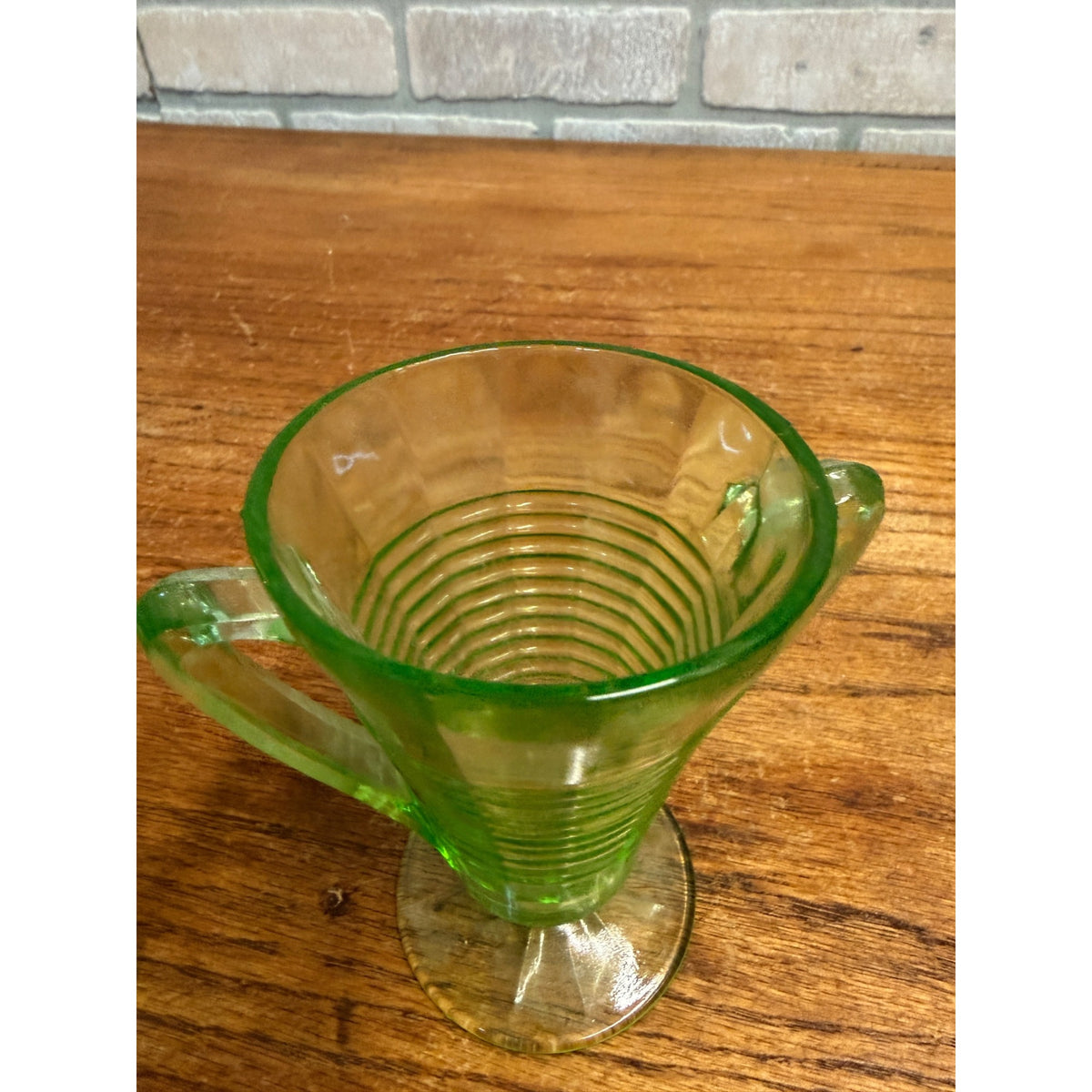 Vintage 1930s Ring Band Creamer Sugar Uranium Glass Set
