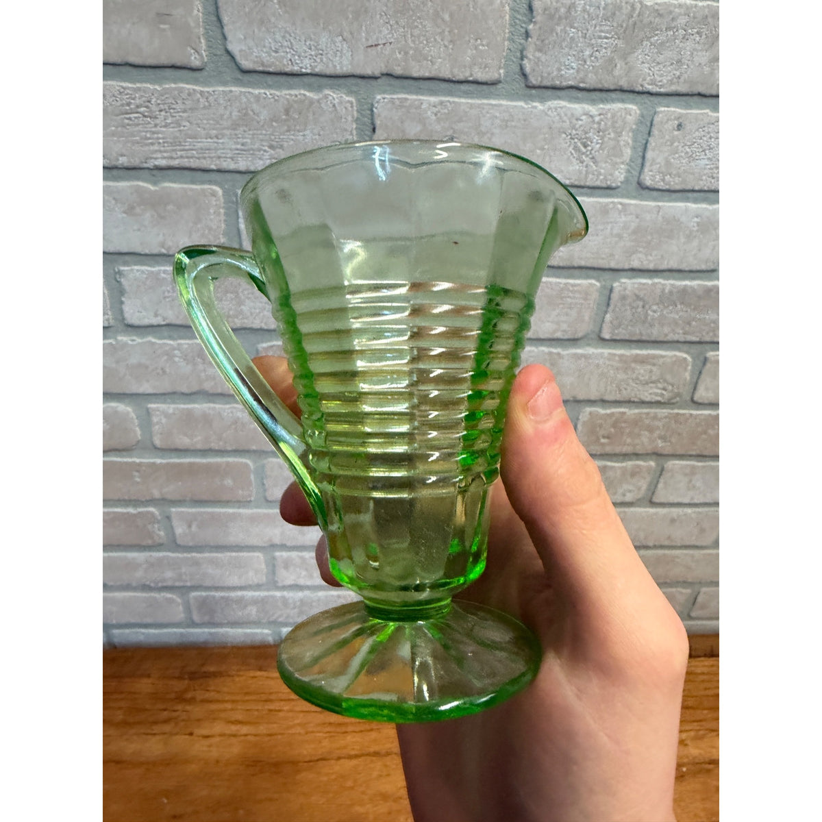 Vintage 1930s Ring Band Creamer Sugar Uranium Glass Set