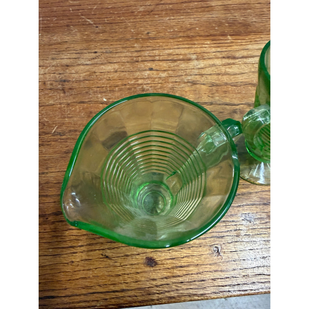 Vintage 1930s Ring Band Creamer Sugar Uranium Glass Set