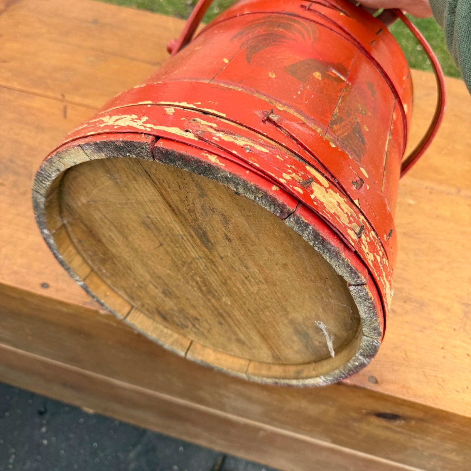 Antique Primitive 20th c. Wooden Firkin Original Red Paint AAFA Farmhouse
