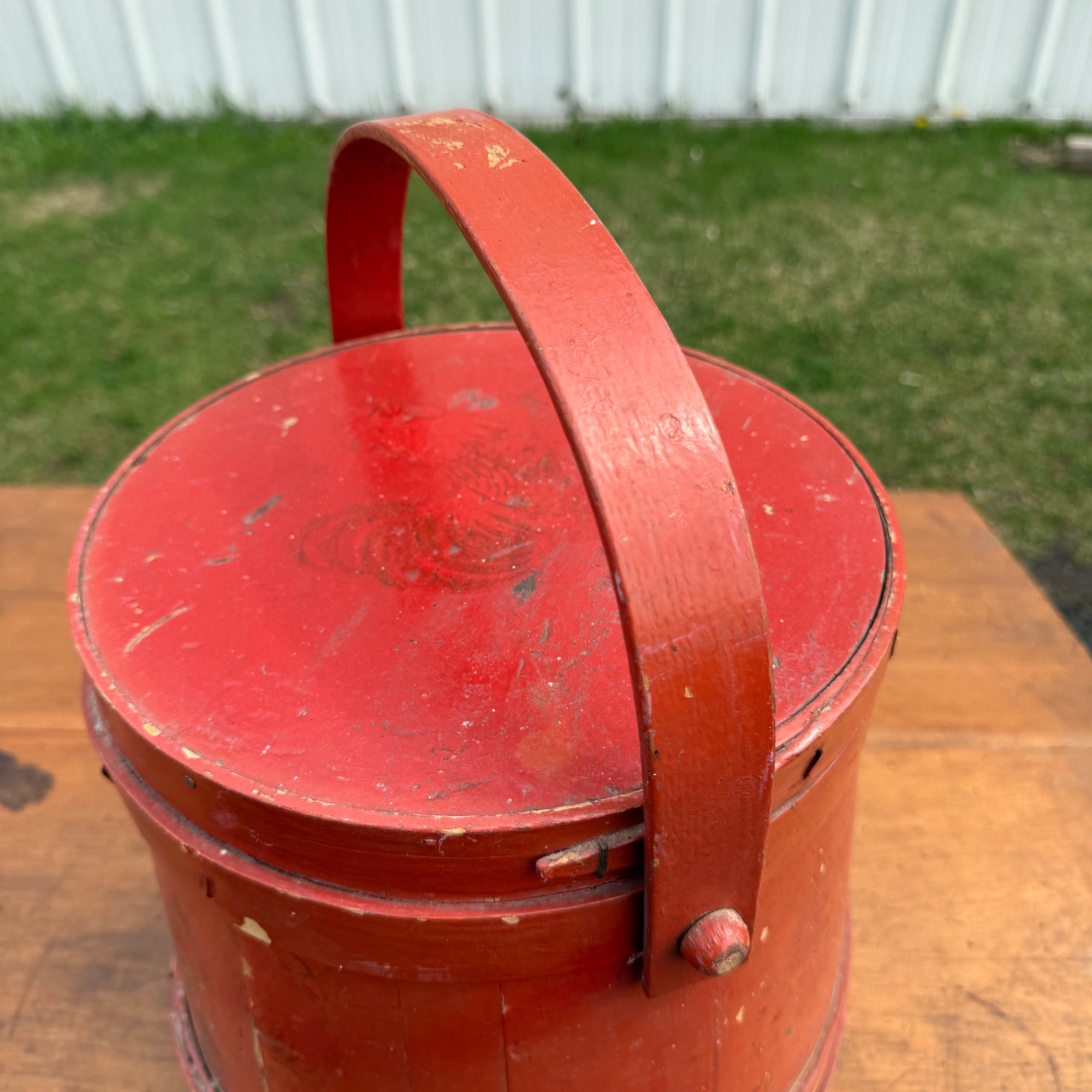 Antique Primitive 20th c. Wooden Firkin Original Red Paint AAFA Farmhouse