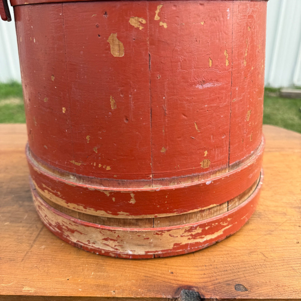 Antique Primitive 20th c. Wooden Firkin Original Red Paint AAFA Farmhouse