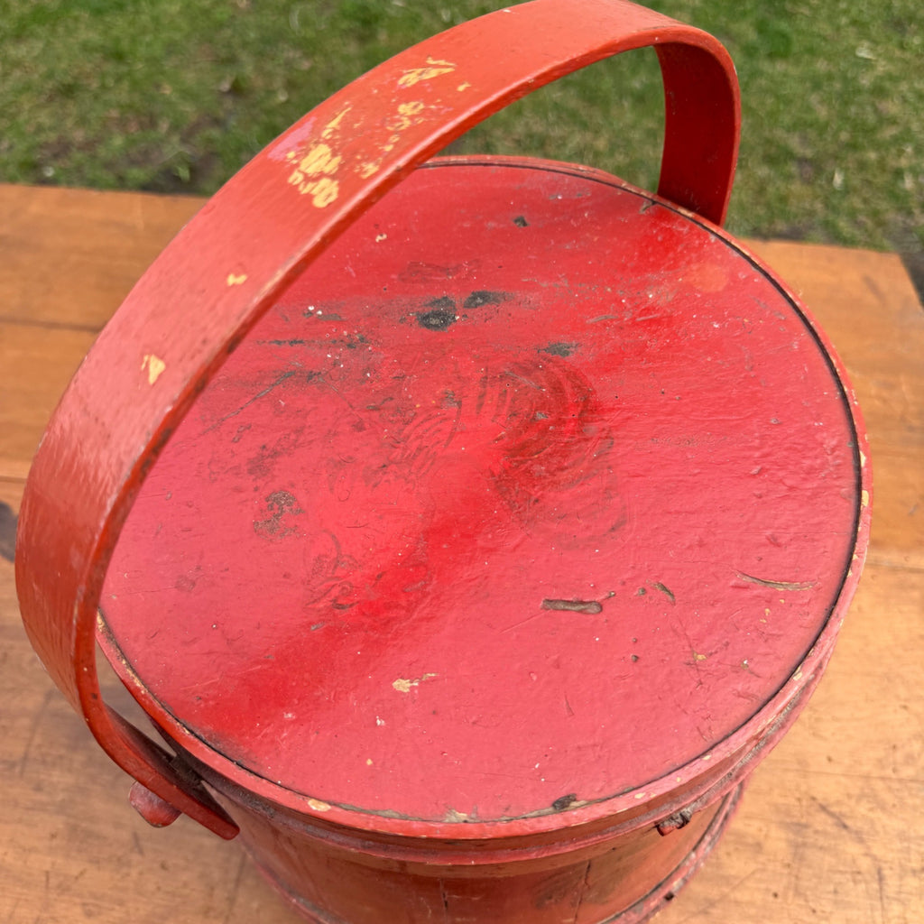 Antique Primitive 20th c. Wooden Firkin Original Red Paint AAFA Farmhouse