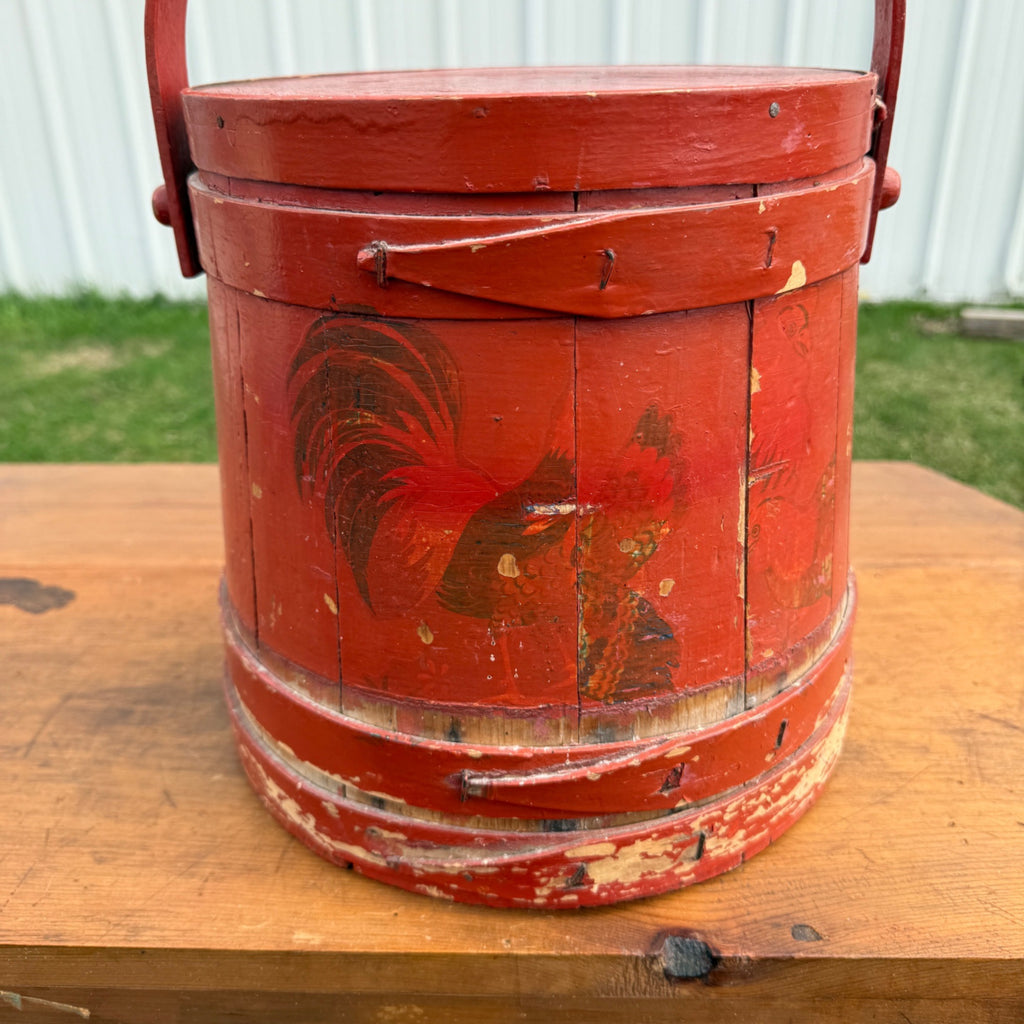 Antique Primitive 20th c. Wooden Firkin Original Red Paint AAFA Farmhouse