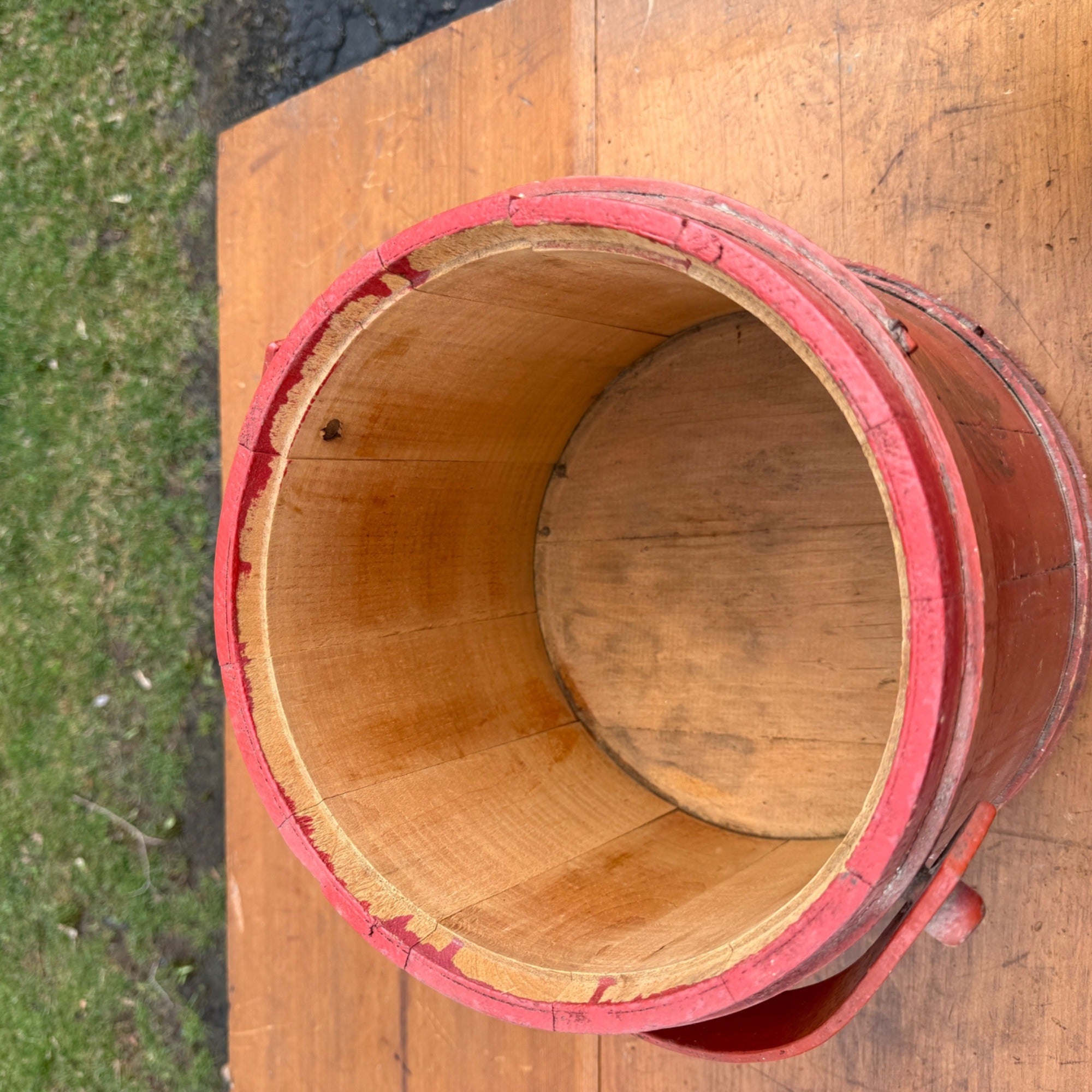 Antique Primitive 20th c. Wooden Firkin Original Red Paint AAFA Farmhouse
