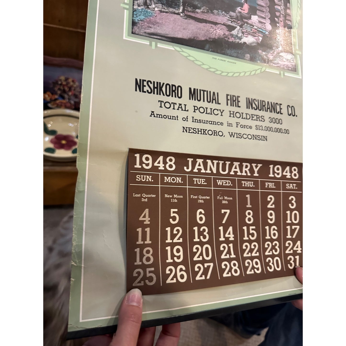 Vintage 1948 Neshkoro Mutual Fire Insurance Advertising Calendar Sign Poster Wis