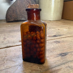 Antique Parke Davis Quinine Iron Zinc Valerates Bottle Amber Glass Cork Top FULL