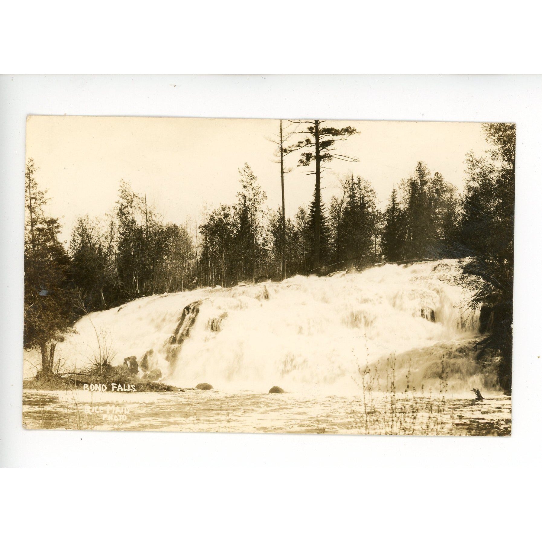 Vintage 1930s RPPC Postcard Bond Falls Waterfall Michigan