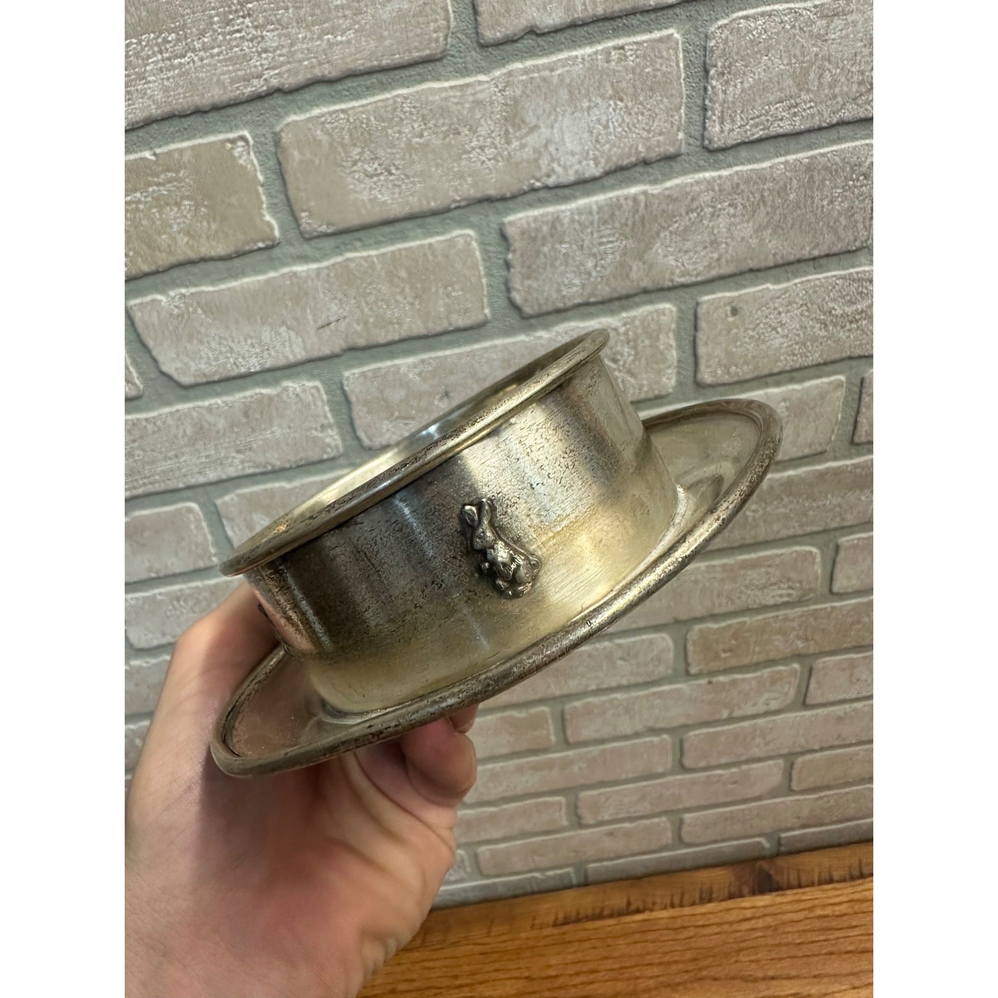Antique Weidlich Bros Mfg Co. Silver Plated Child's or Baby's Rabbit Food Dish Bowl