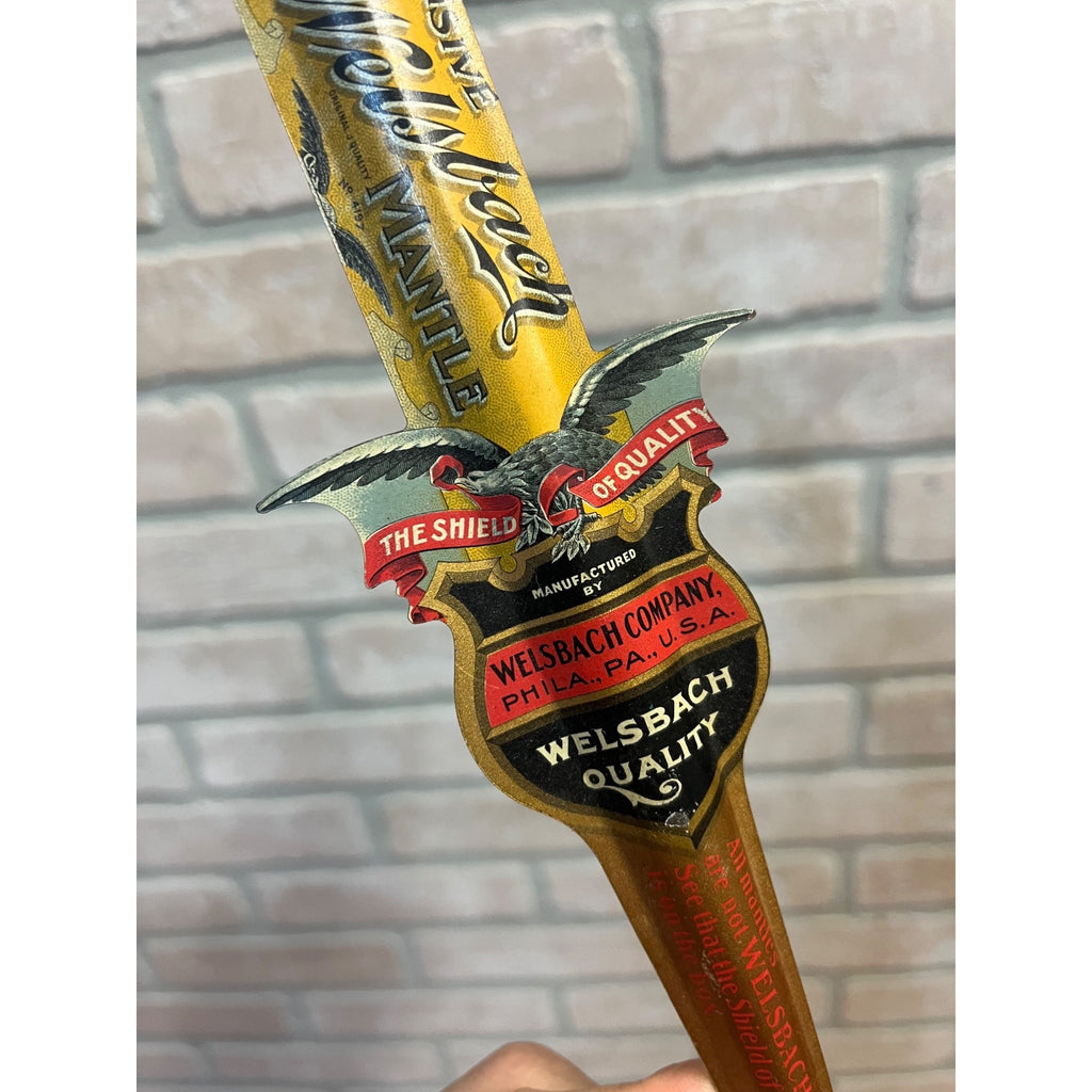 1900s Tin Litho Welsbach Lantern Light Advertising Letter Opener Sheboygan Wis