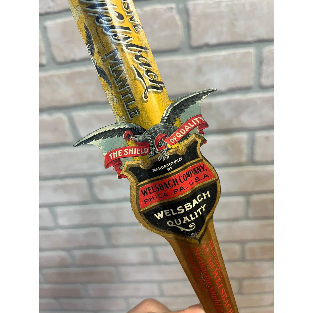 1900s Tin Litho Welsbach Lantern Light Advertising Letter Opener Sheboygan Wis