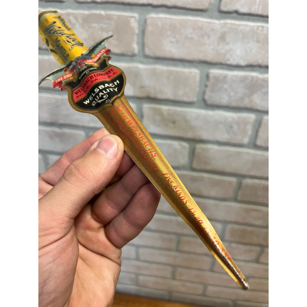 1900s Tin Litho Welsbach Lantern Light Advertising Letter Opener Sheboygan Wis