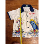 Vintage Tropix Child's Souvenir Shirt Indian Village St. Ignace, Michigan Anthropomorphic Steam Liner and Tug Boat