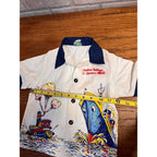 Vintage Tropix Child's Souvenir Shirt Indian Village St. Ignace, Michigan Anthropomorphic Steam Liner and Tug Boat