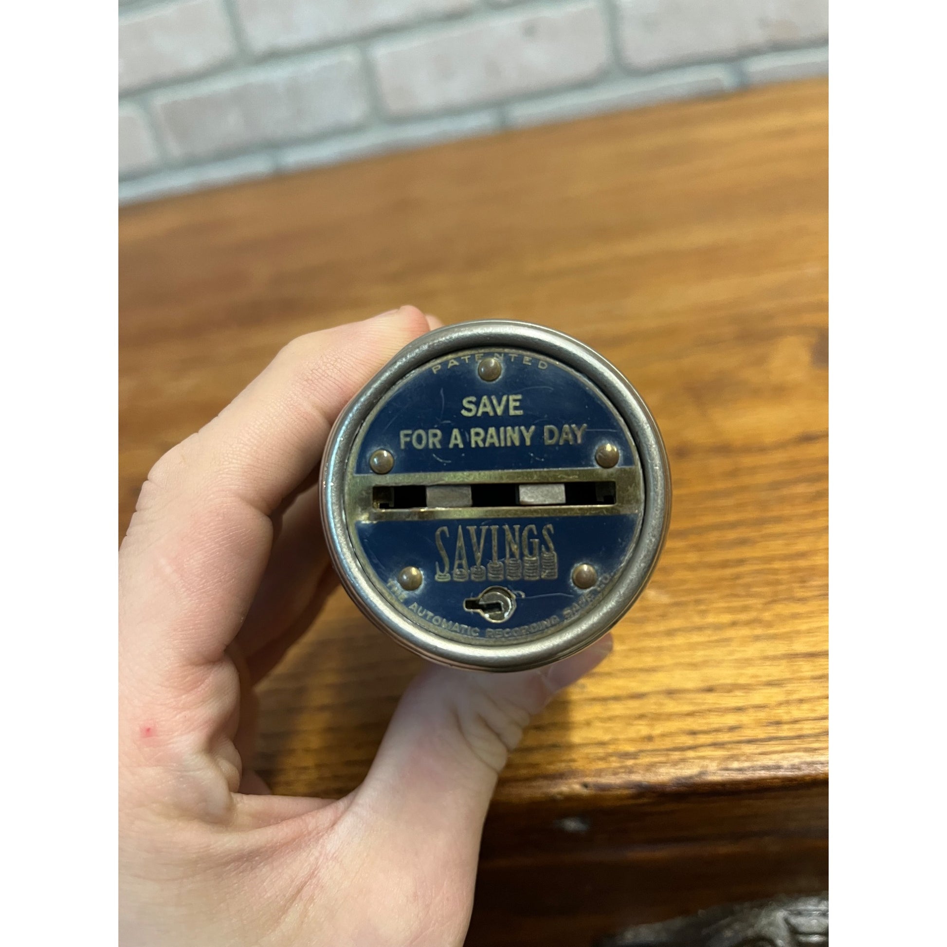 Vintage Grafton State Bank Wisconsin Coin Bank Metal Barrel - NO KEY