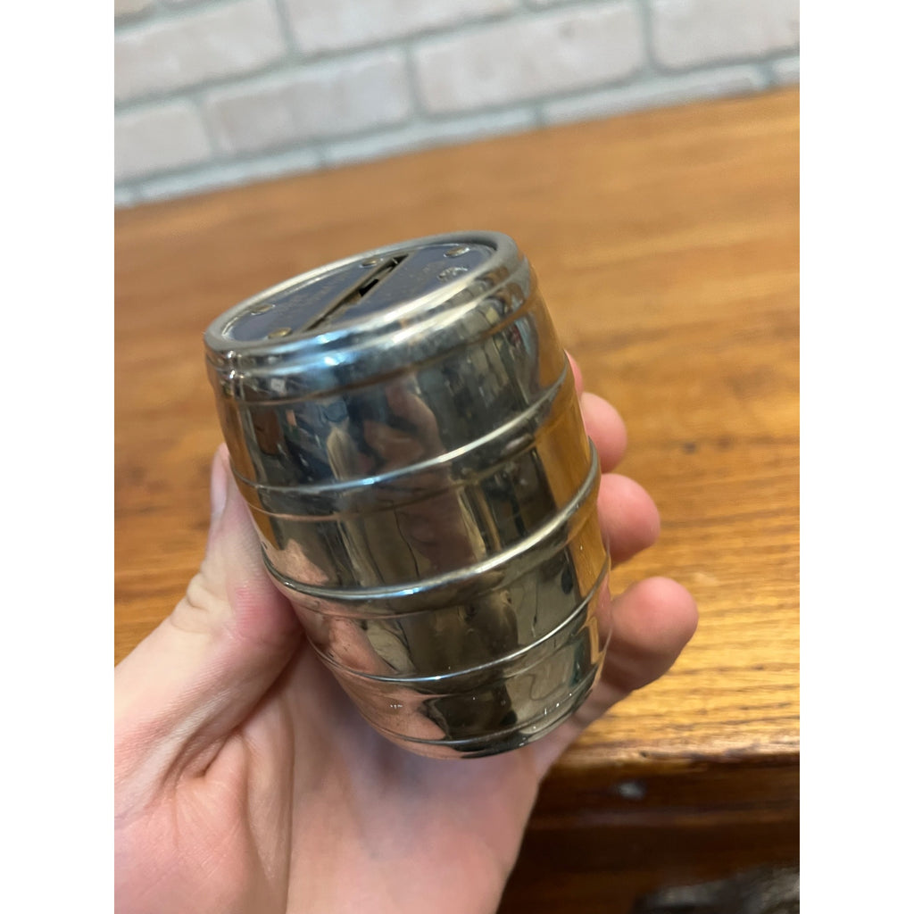 Vintage Grafton State Bank Wisconsin Coin Bank Metal Barrel - NO KEY
