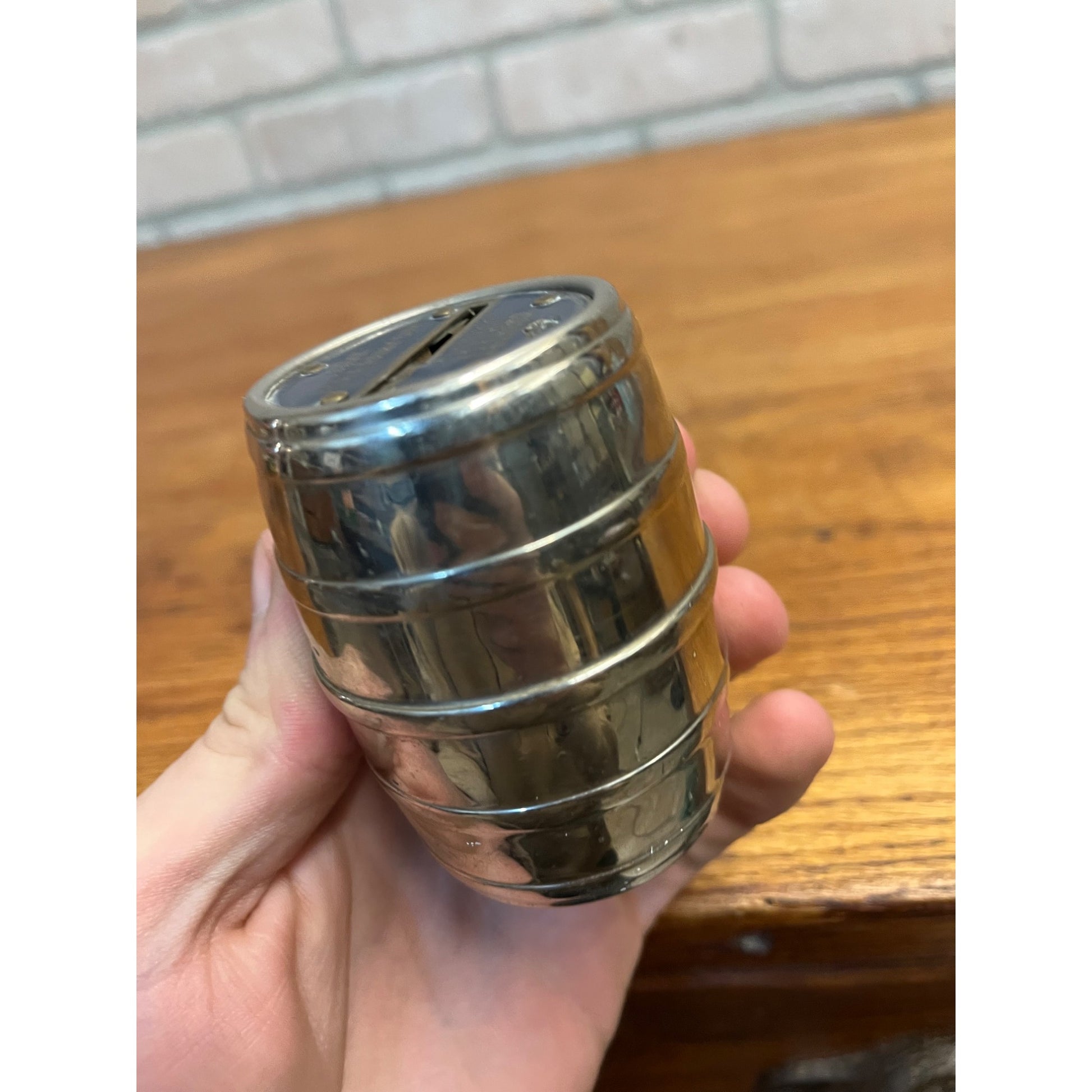 Vintage Grafton State Bank Wisconsin Coin Bank Metal Barrel - NO KEY