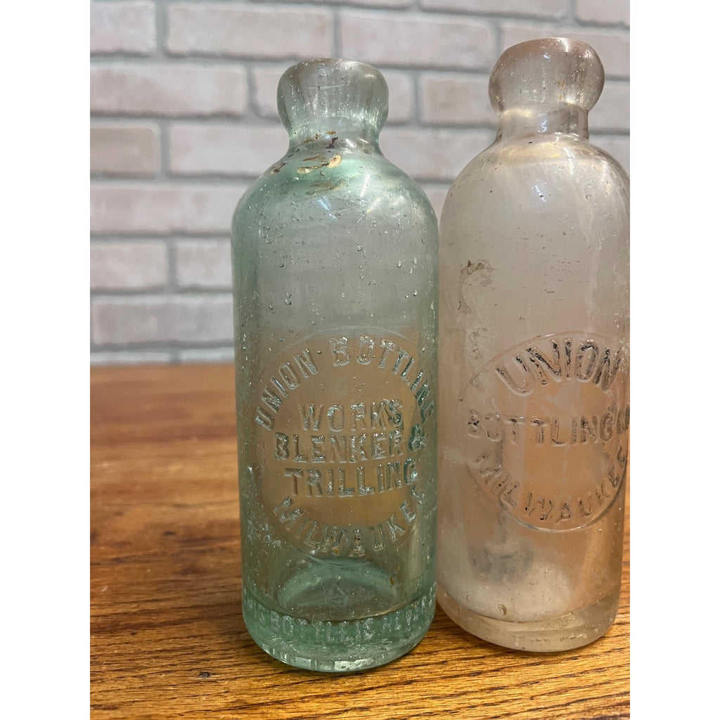 Union Bottling Works Milwaukee Wisconsin Blob Top Hutchinson Soda Bottles Lot 2
