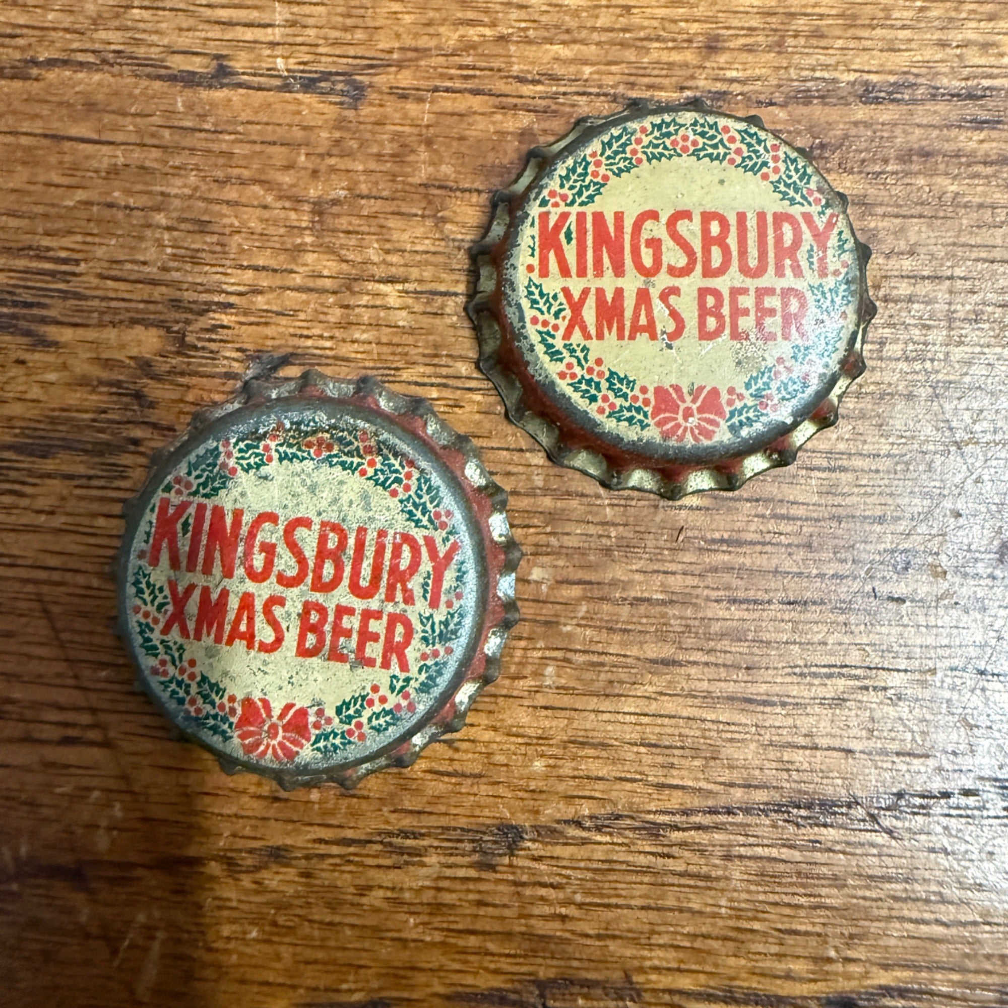 (2) Kingsbury Xmas Brew Unused Cork Beer Bottle Cap ~ Sheboygan Wisconsin Crown